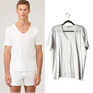 Sunspel England Mens Superfine 100% Cotton V-Neck T-Shirt White XXL